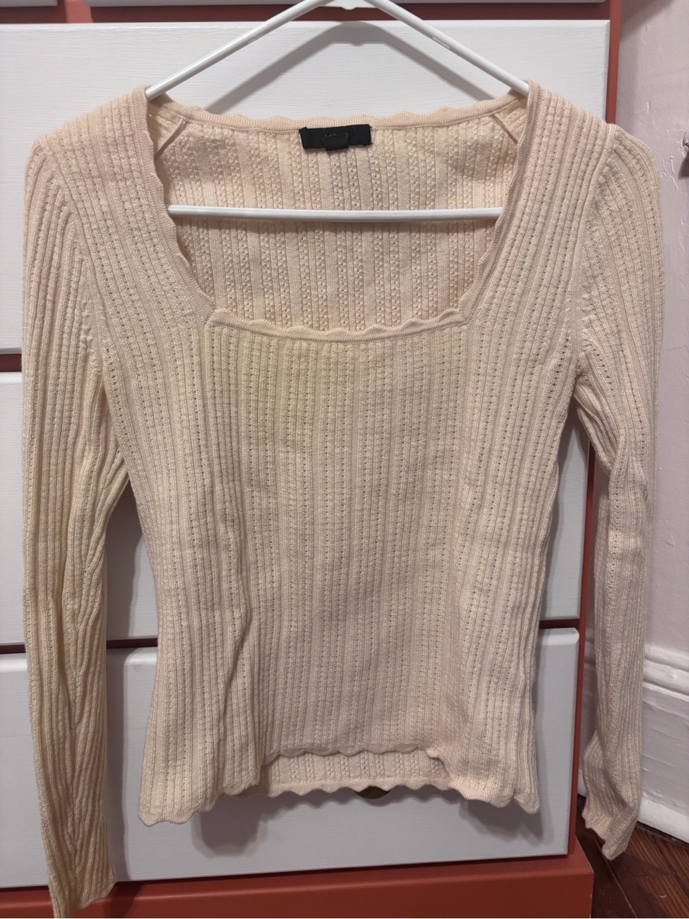 J. Crew Cream Ribbed Square-Neck Long Sleeve Top